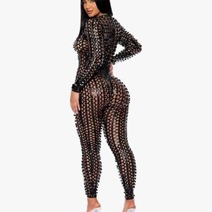 Black Textured Women's Jumpsuit